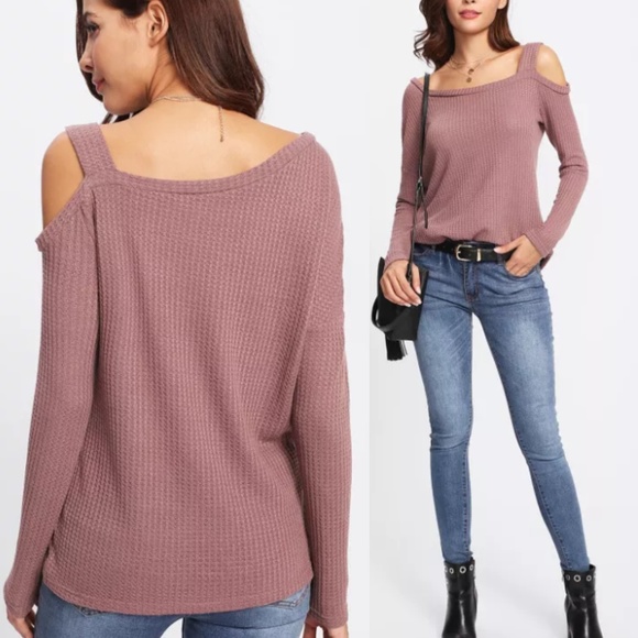 Fierce Broad Sweaters - Pink Cold Shoulder Sweater